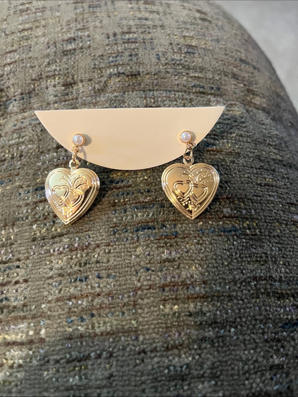 Gold Heart Drop Lock It Earrings with Pearl Studs